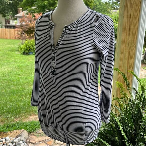 H & M Back & White Long sleeve Striped T-shirt size Small - Picture 2 of 7